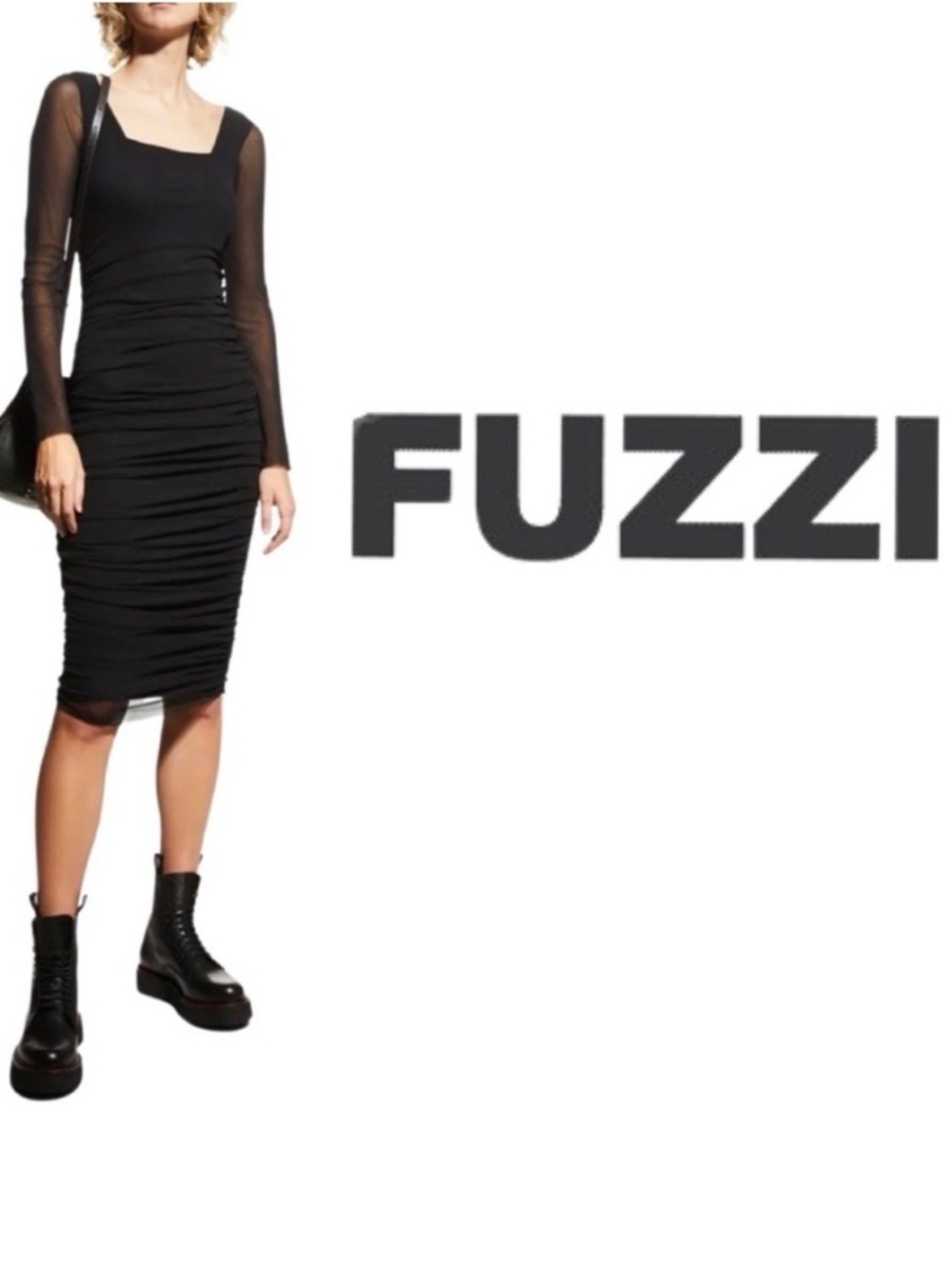 NWT $495 FUZZI Black Mesh Bodycon Long Sleeve Dress